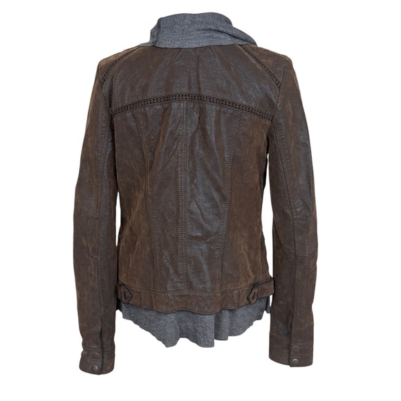 Anthropologie HEI HEI Brown Faux Leather Waterfall Drape Collar Biker Jacket XS - Picture 4 of 10